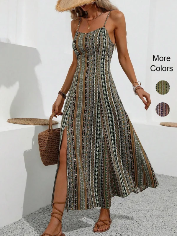 Printed Vacation Slim-Fit Split Cami Dress Super Stylish & Atmospheric Ideal for Daily Shopping Gatherings & Street Looks