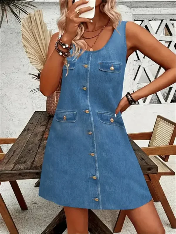 New Summer Cowboy Style Women Mini Dresses Sleeveless 3D Printed Street Fashion Ladies Dress 3XL Plus Size Loose Casual Dress