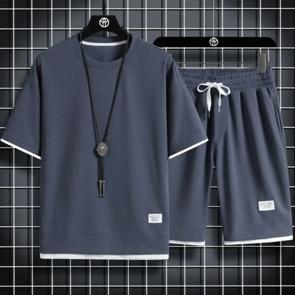 2024 Summer New Comfortable Sports Set Men's Running and Fitness Set Short sleeved Quick Drying Two Piece Set Large Set