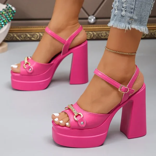 2026 Summer New Products Square Head Hollow Thick Heel Leather High Heel Fish Mouth Women Shoes Plus Size Catwalk Sandals Trend