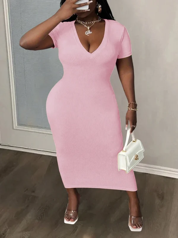 Plus Size 2025 Summer New Dresses Short Sleeve v Neck Dresses Simple Casual Basic Summer Dresses Polyester
