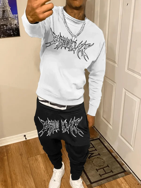 Autumn Trendy New Sweatshirt Sweatpants Set Men's Daily Loose Casual Fit Printed Hundred Long Sleeve Sweatshirt 2 piecesSet