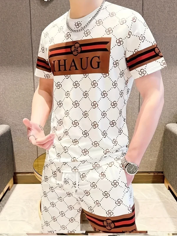 Summer Hot Selling Men's 3D Printed Polyester Short Sleeved Shorts Set, Fashionable Casual Breathable Set, Daily Wear