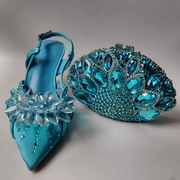 INSIGHTLINK Ladies Pointed Toe Shoes with shiny Metal Evening Clutch Bags Women Party Sandals or Commuting Shoes and Purse Set