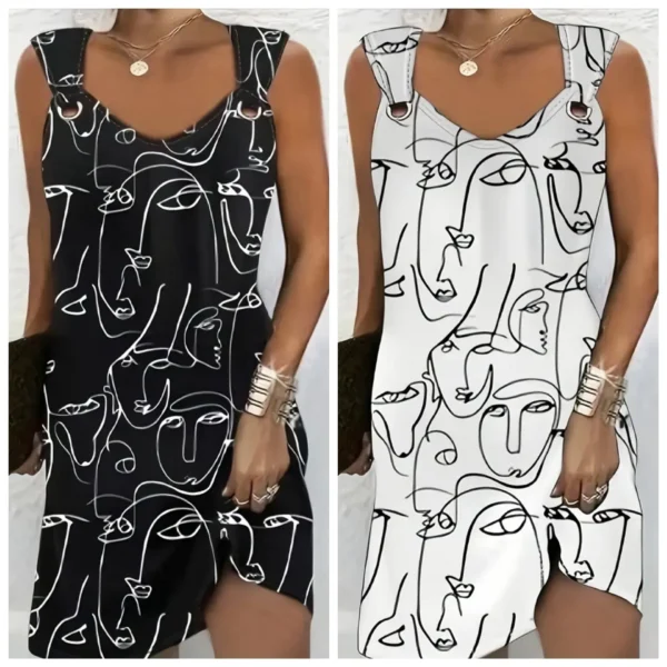 2025 Summer Street Fashion Printed 3D Abstract Pattern Button Design Dress