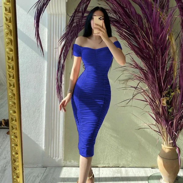 2026 New European and American Style Solid Color Long Dress, Elegant and Graceful, Summer Women’s Dress, One-Shoulder, Ruffled D